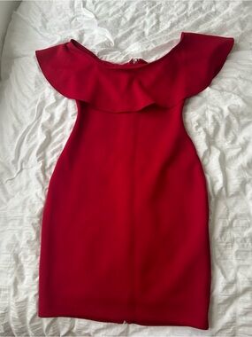 Guess Red Off-Shoulder Ruffle Sheath Dress